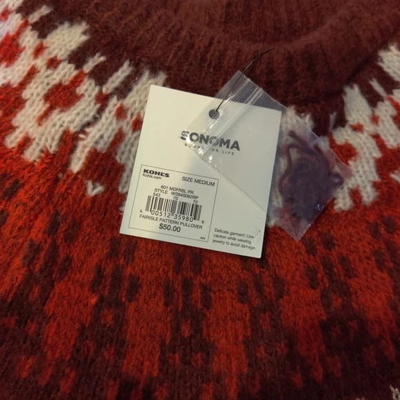 Sonoma Red and Pink Patterned Pullover Sweater - Picture 2 of 4